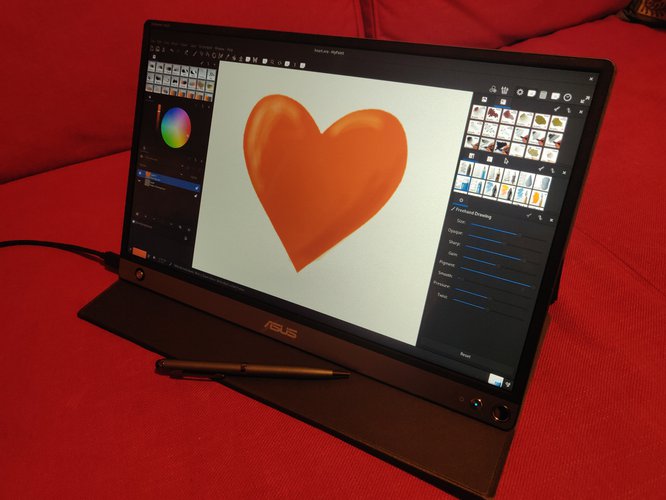 ZenScreen Touch showing a heart symbol drawing in MyPaint